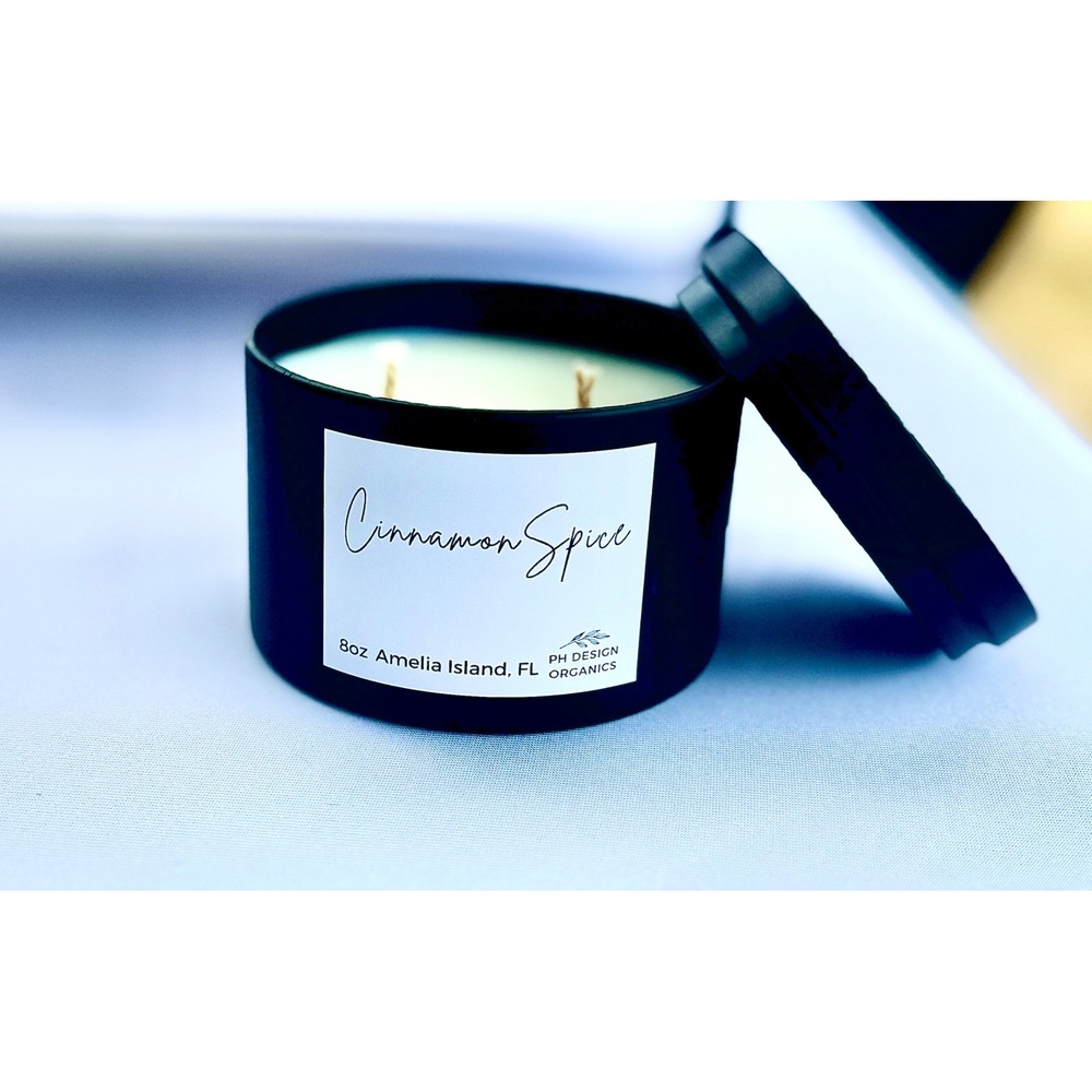 PH Design Organics Cinnamon Spice 8oz Soy Candle Amelia Island FL Double‎ Wick